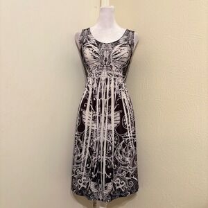 Vtg Y2K Butterfly Graphic Watercolor Rhinestone Dress Black White Tie Dye Grunge